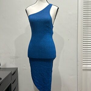 Alive Girl Royal Blue glitter one shoulder dress cut outs knit size 2 NWT